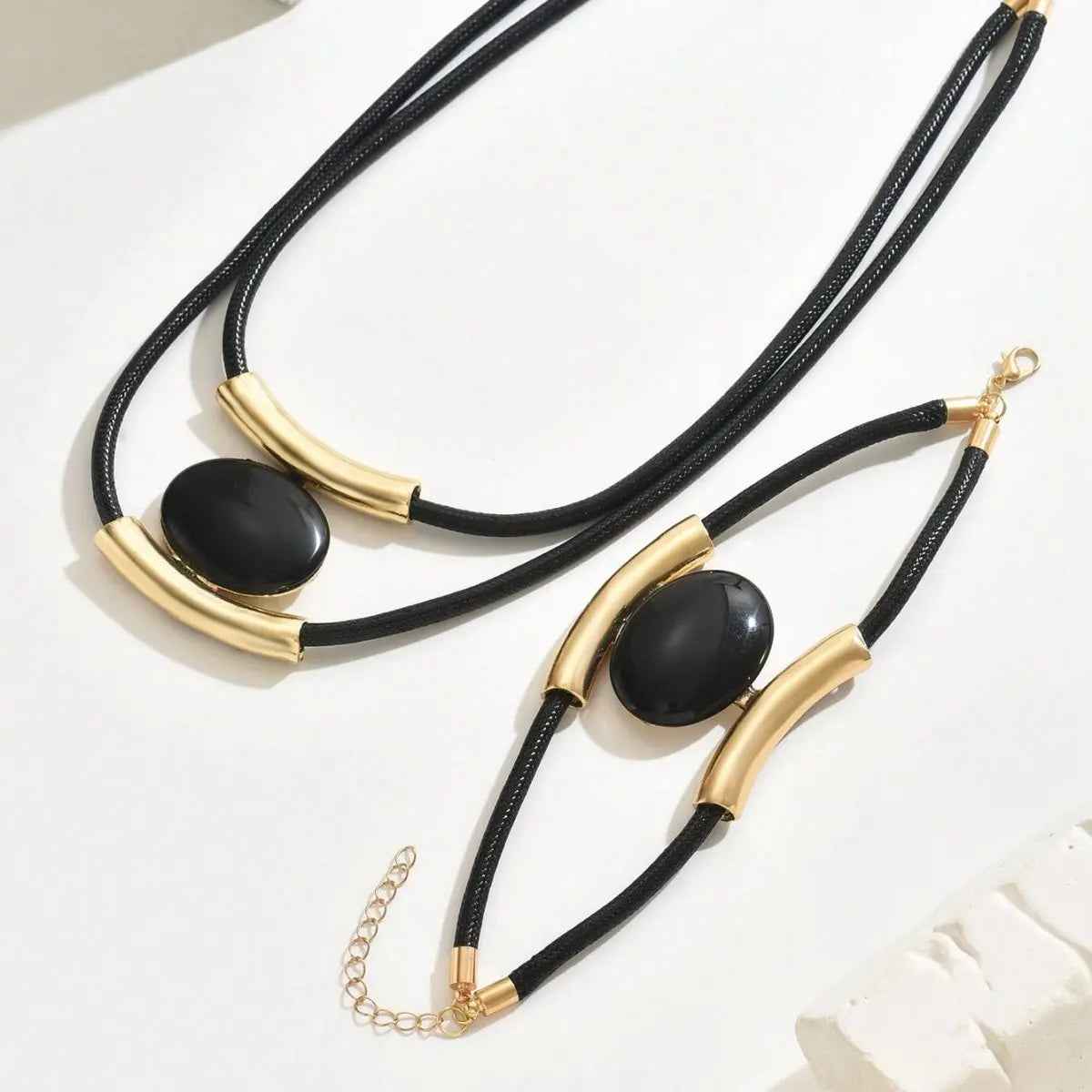 14K Gold Plated Golden Elegance  Black And Gold Statement Jewelry Set - Mohamed jewelry My Store