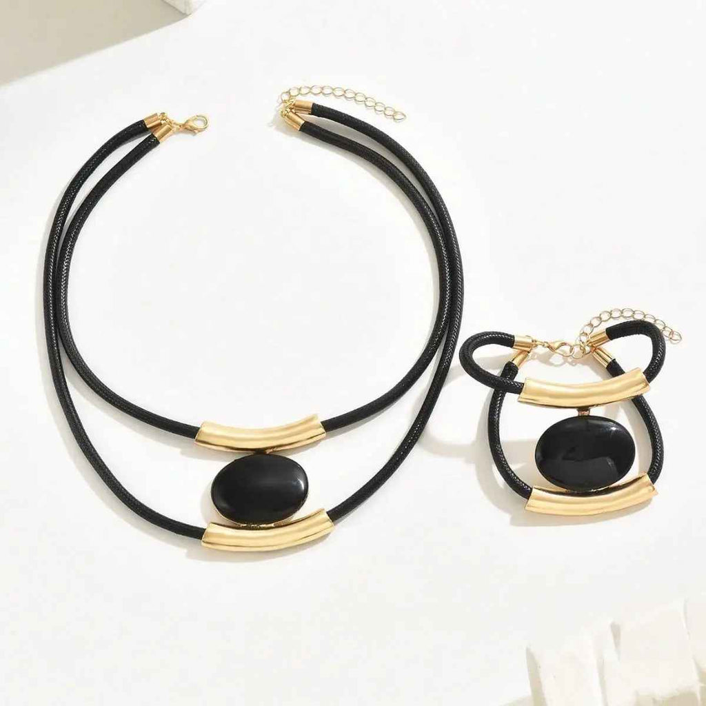 14K Gold Plated Golden Elegance  Black And Gold Statement Jewelry Set - Mohamed jewelry My Store