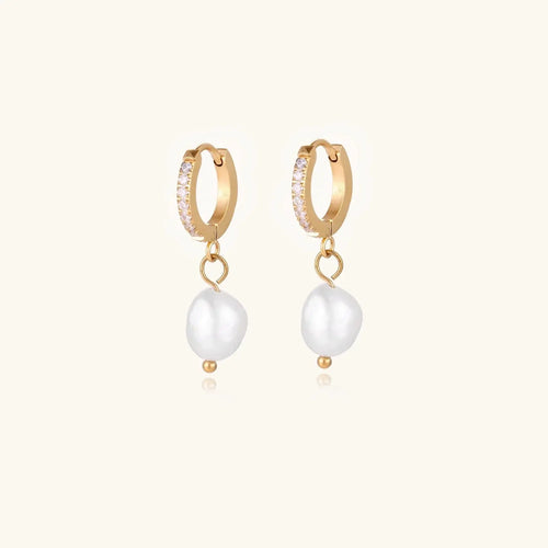 18K Gold Plated Freshwater Pearl Huggie Hoops - Mohamed jewelry My Store
