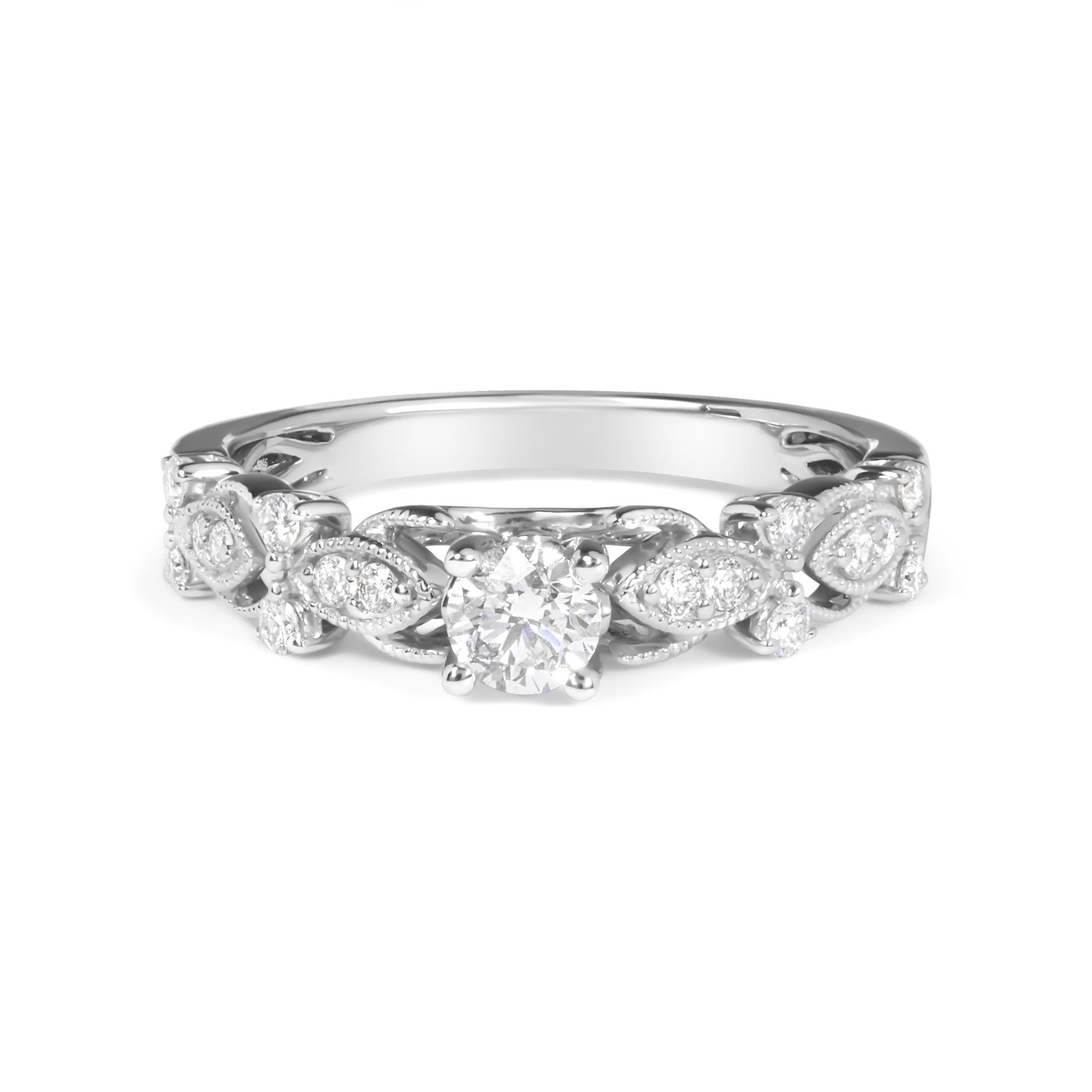 14K White Gold 1/2 Cttw Diamond Vintage Style Engagement Ring (G-H Color, VS2-SI1 Clarity) - Size 7 - Mohamed jewelry My Store