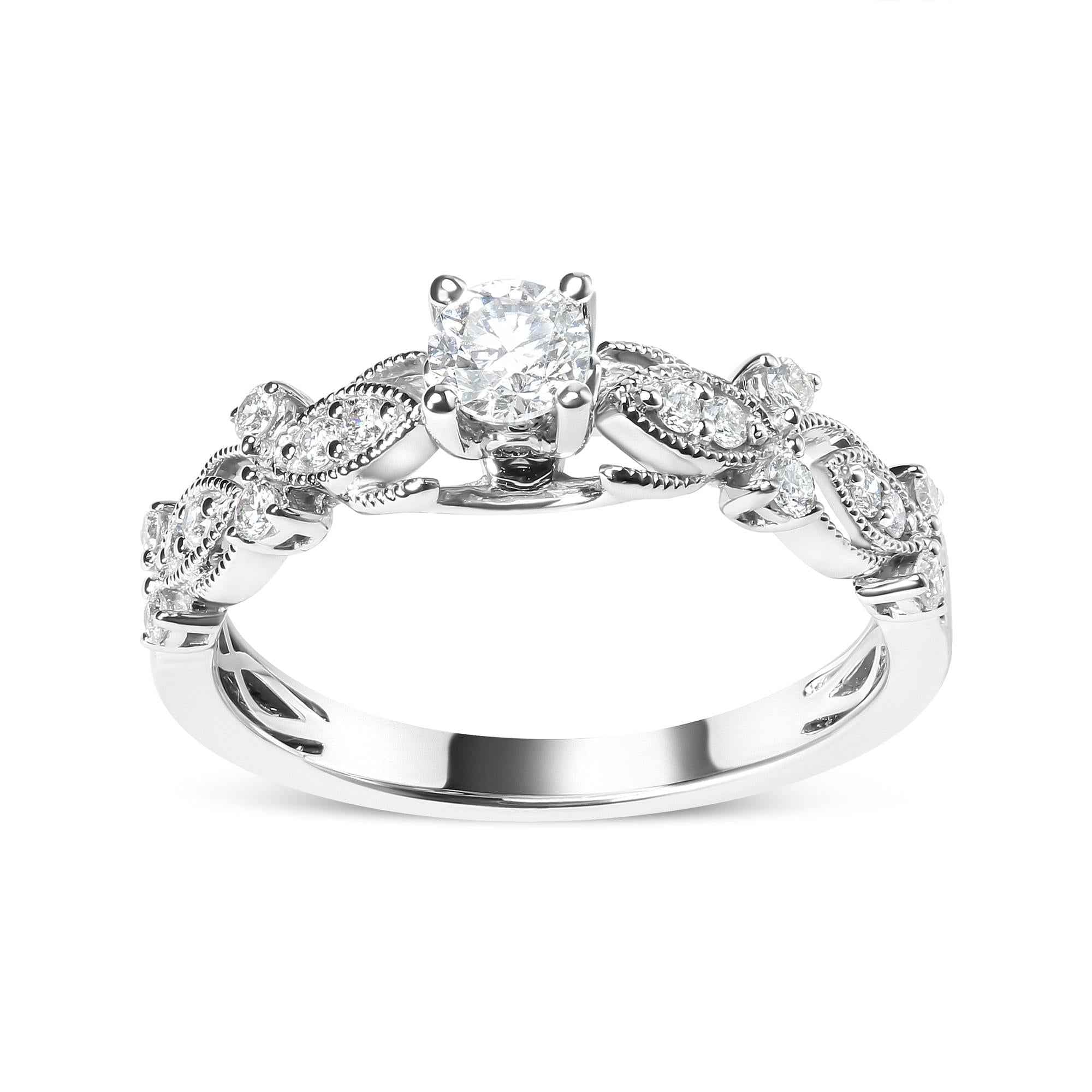14K White Gold 1/2 Cttw Diamond Vintage Style Engagement Ring (G-H Color, VS2-SI1 Clarity) - Size 7 - Mohamed jewelry My Store