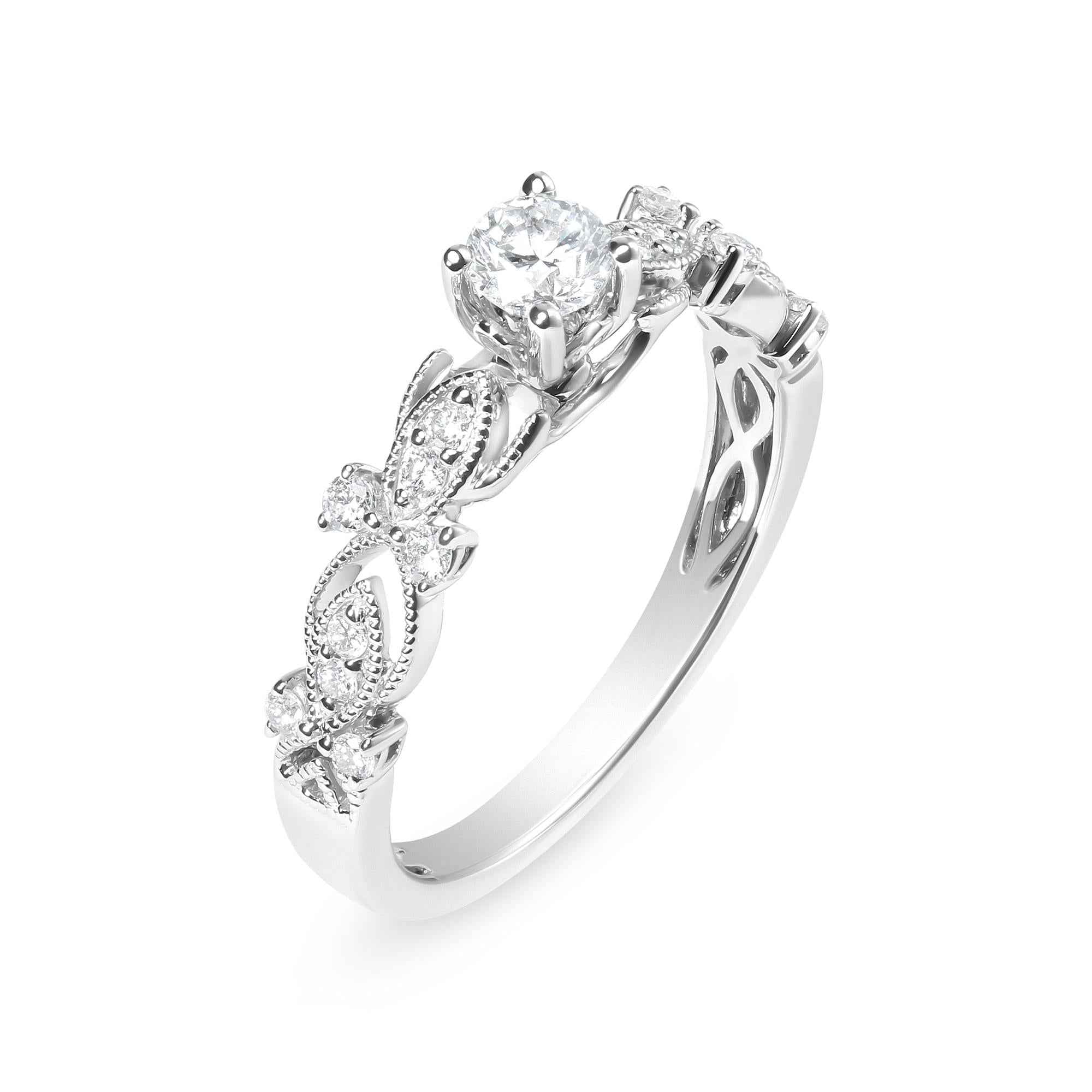 14K White Gold 1/2 Cttw Diamond Vintage Style Engagement Ring (G-H Color, VS2-SI1 Clarity) - Size 7 - Mohamed jewelry My Store