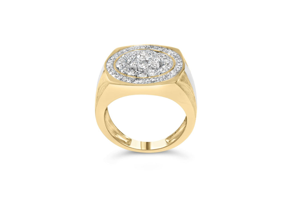 10K Yellow Gold 1 1/2 Cttw Diamond Cluster and Halo Signet Mens Ring (K-L Color, I1-I2 Clarity) - Mohamed jewelry My Store
