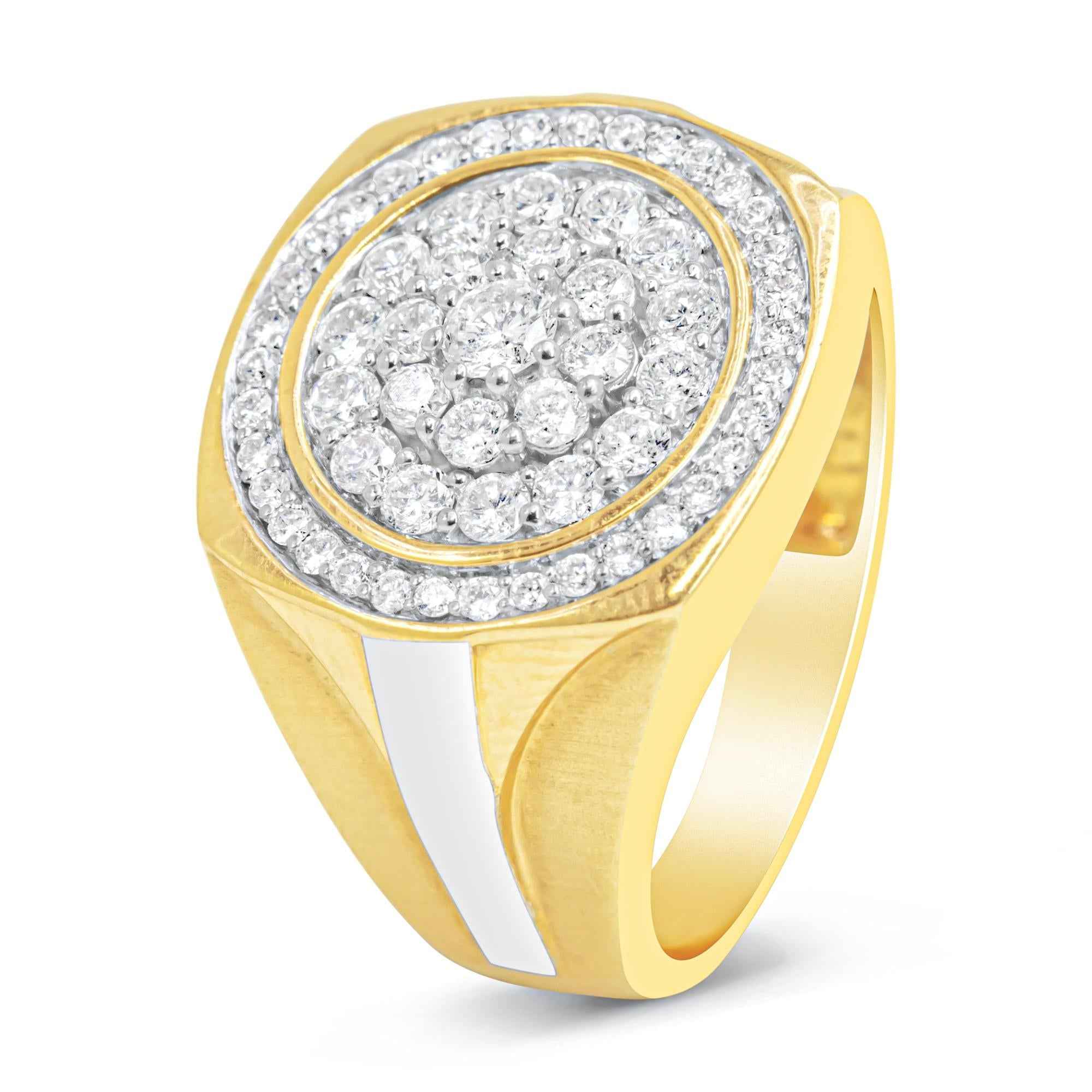 10K Yellow Gold 1 1/2 Cttw Diamond Cluster and Halo Signet Mens Ring (K-L Color, I1-I2 Clarity) - Mohamed jewelry My Store