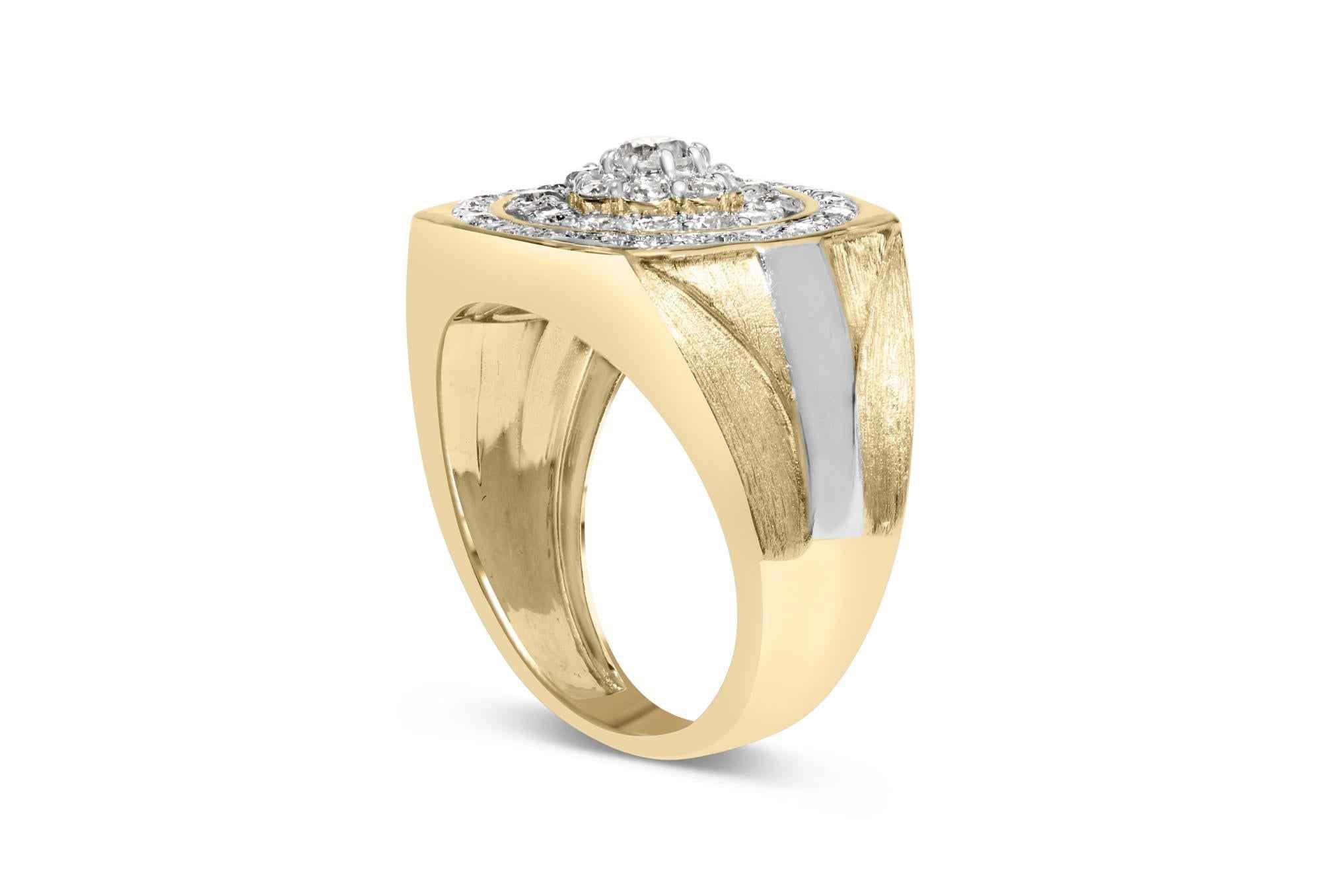 10K Yellow Gold 1 1/2 Cttw Diamond Cluster and Halo Signet Mens Ring (K-L Color, I1-I2 Clarity) - Mohamed jewelry My Store