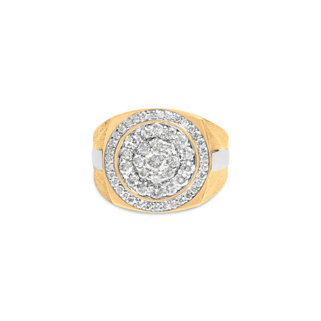 10K Yellow Gold 1 1/2 Cttw Diamond Cluster and Halo Signet Mens Ring (K-L Color, I1-I2 Clarity) - Mohamed jewelry My Store