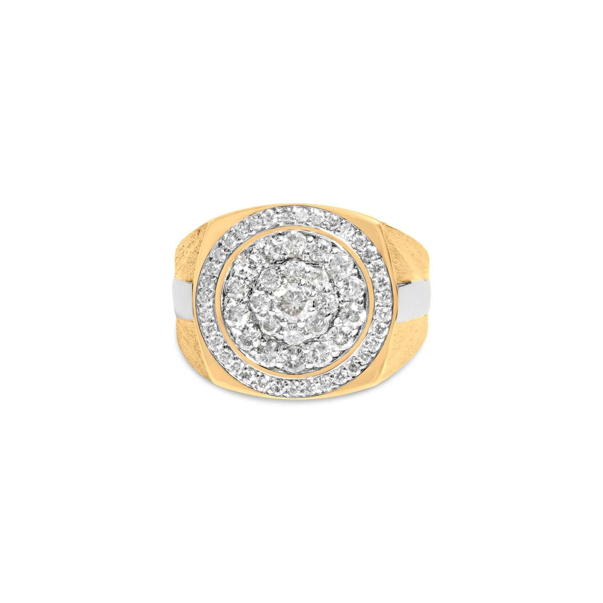 10K Yellow Gold 1 1/2 Cttw Diamond Cluster and Halo Signet Mens Ring (K-L Color, I1-I2 Clarity) - Mohamed jewelry My Store