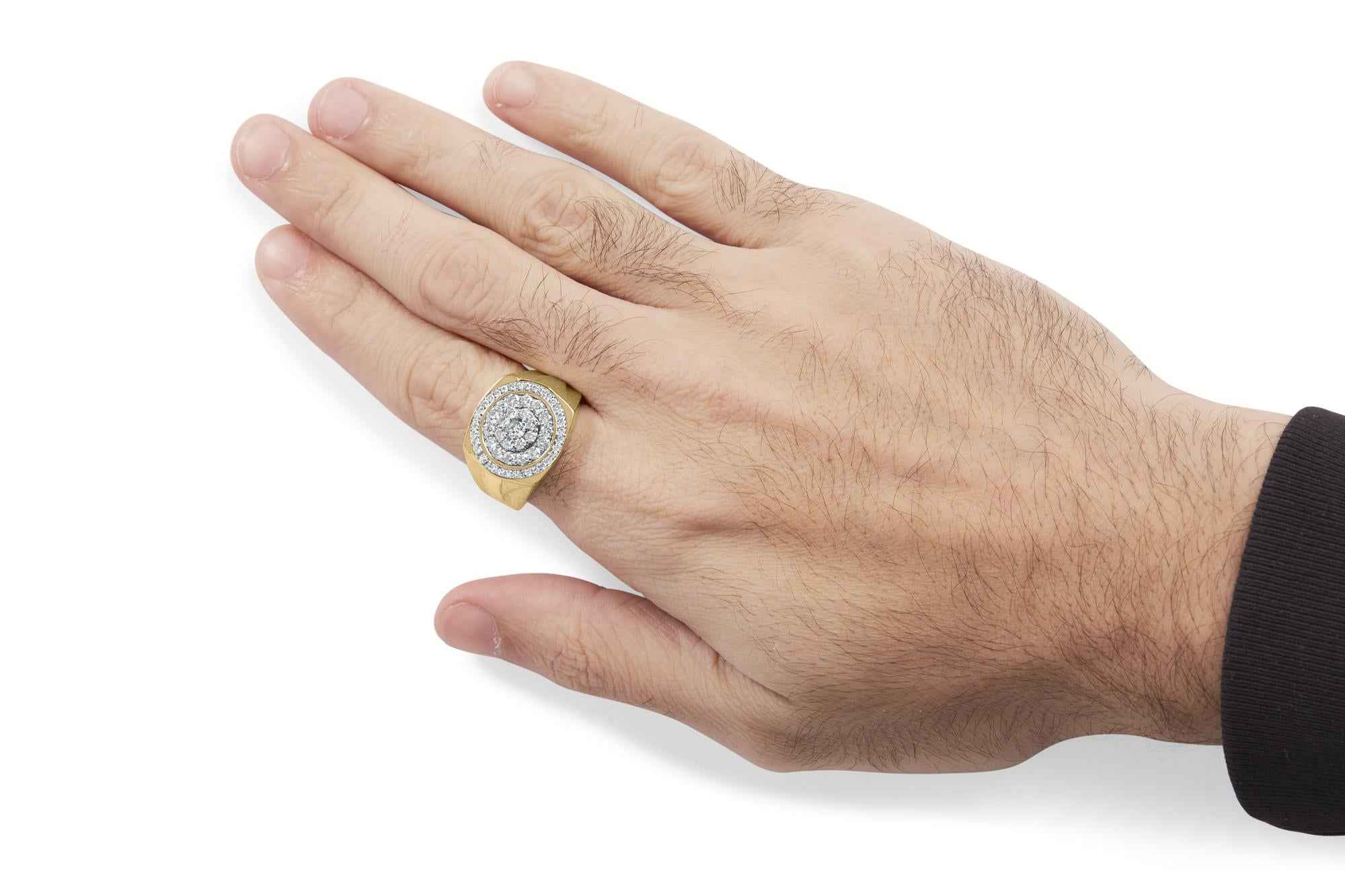 10K Yellow Gold 1 1/2 Cttw Diamond Cluster and Halo Signet Mens Ring (K-L Color, I1-I2 Clarity) - Mohamed jewelry My Store