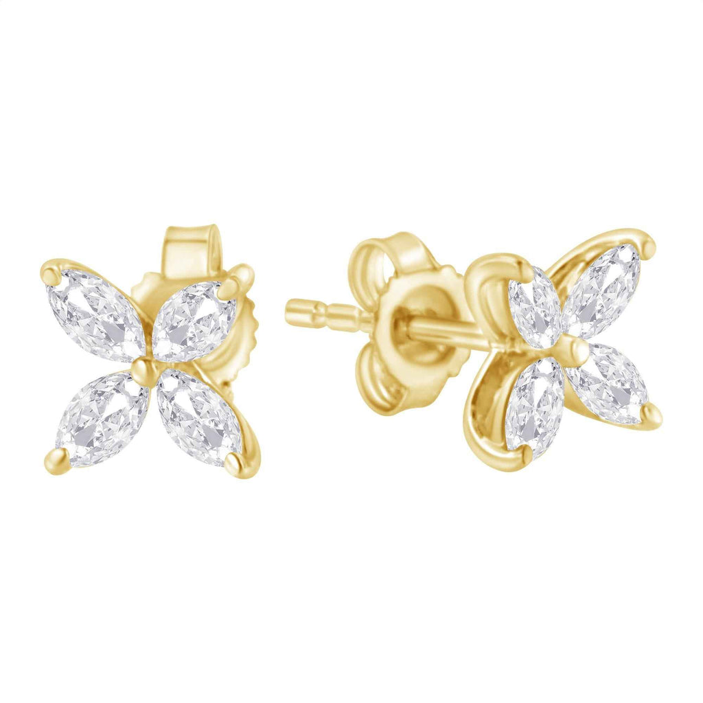 14K Gold Marquise Diamond 8 Stone Floral Leaf Stud Earrings (I-J Color, SI2-I1 Clarity) - Mohamed jewelry My Store