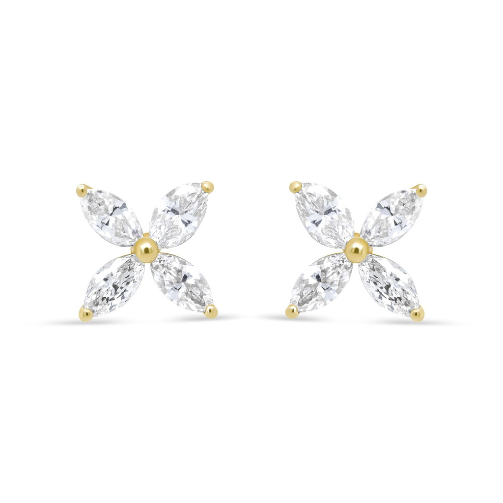 14K Gold Marquise Diamond 8 Stone Floral Leaf Stud Earrings (I-J Color, SI2-I1 Clarity) - Mohamed jewelry My Store