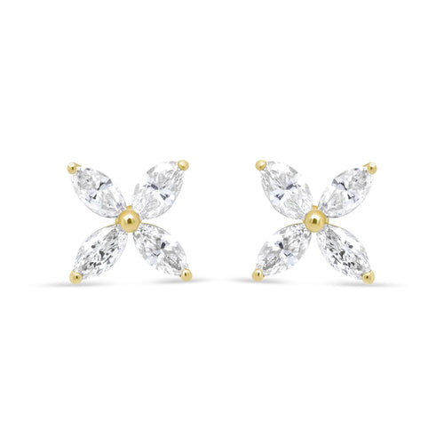 14K Gold Marquise Diamond 8 Stone Floral Leaf Stud Earrings (I-J Color, SI2-I1 Clarity) - Mohamed jewelry My Store