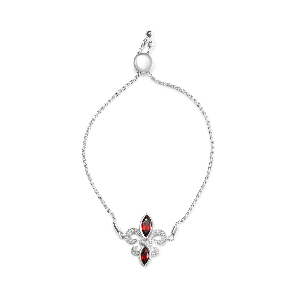 .925 Sterling Silver Marquise Garnet  and Diamond Accent Lariat 4”-10” Fleur De Lis Adjustable Bolo Bracelet (H-I Color, SI1-SI2 Clarity) - Mohamed jewelry My Store