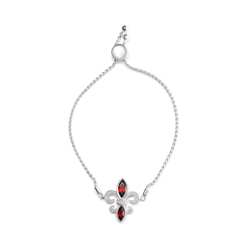 .925 Sterling Silver Marquise Garnet  and Diamond Accent Lariat 4”-10” Fleur De Lis Adjustable Bolo Bracelet (H-I Color, SI1-SI2 Clarity) - Mohamed jewelry My Store