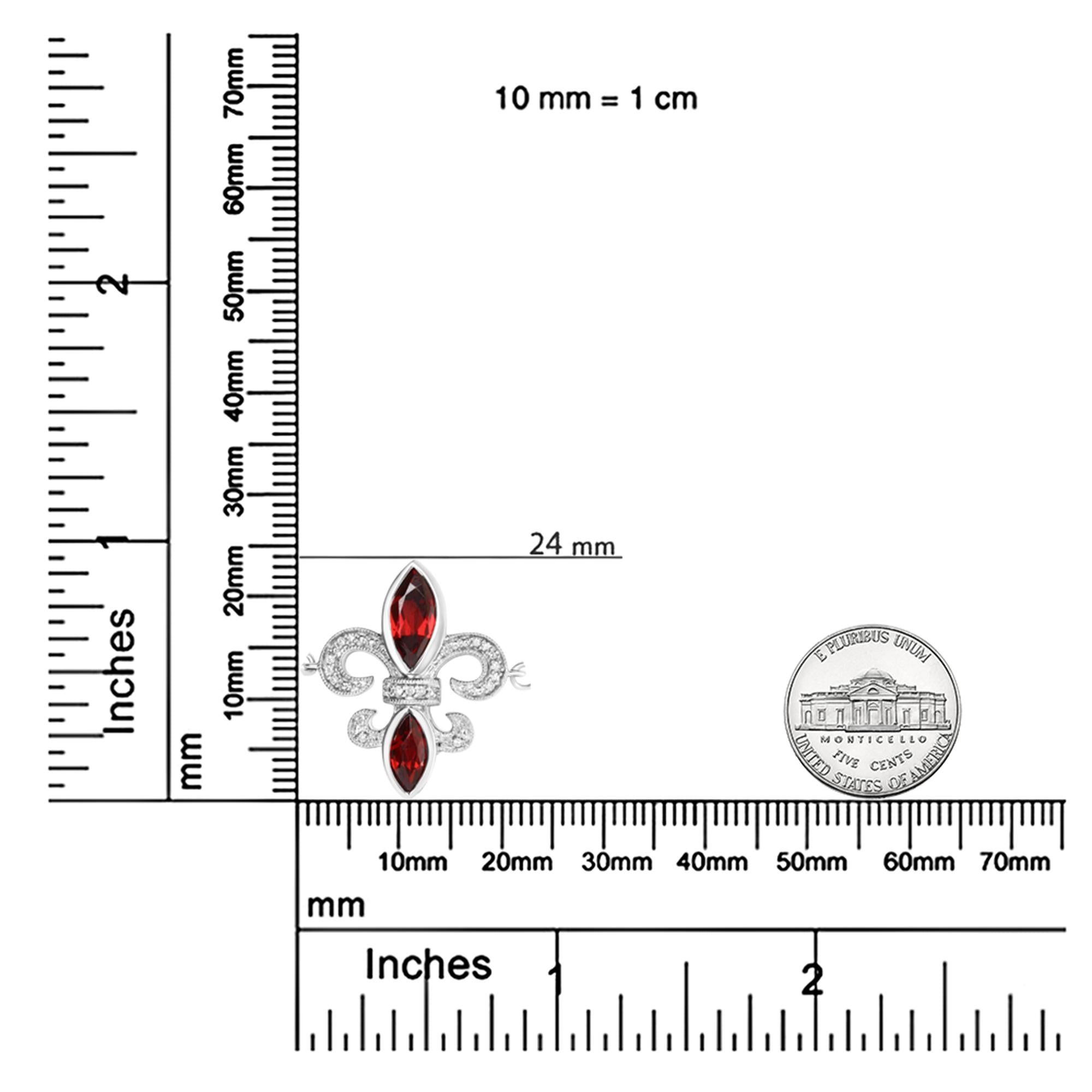 .925 Sterling Silver Marquise Garnet  and Diamond Accent Lariat 4”-10” Fleur De Lis Adjustable Bolo Bracelet (H-I Color, SI1-SI2 Clarity) - Mohamed jewelry My Store