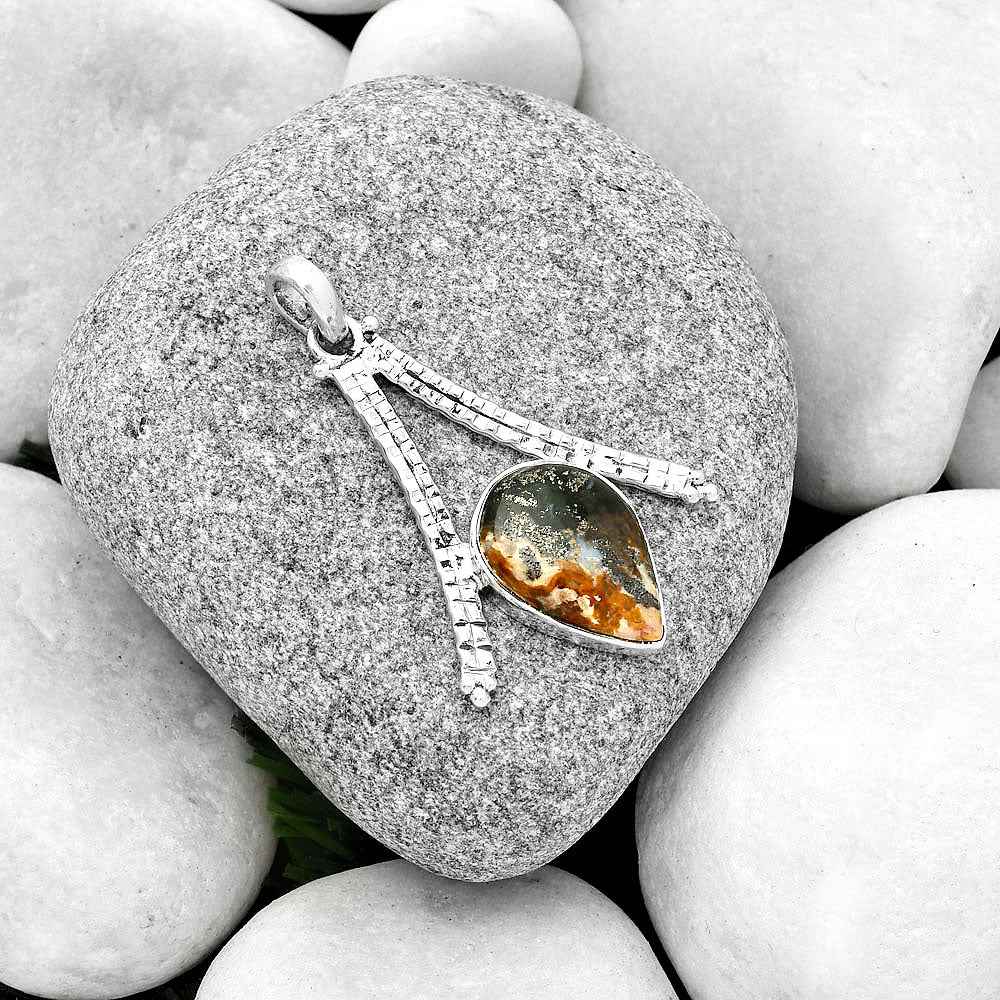 Natural Palm Root Fossil Agate Pendant P-1034 SDP125886 - Mohamed jewelry My Store