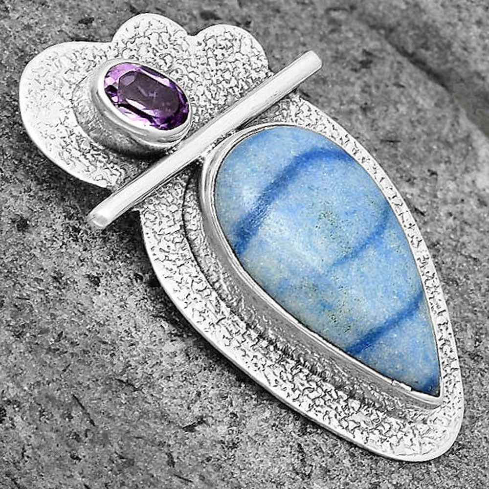Natural Dumortierite Quartz & Amethyst Pendant P-1338 SDP136080 - Mohamed jewelry My Store