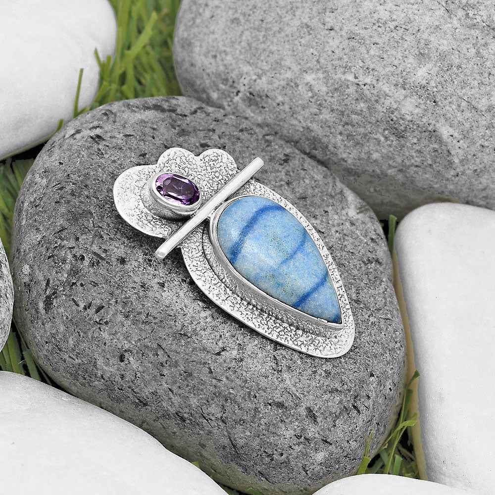 Natural Dumortierite Quartz & Amethyst Pendant P-1338 SDP136080 - Mohamed jewelry My Store