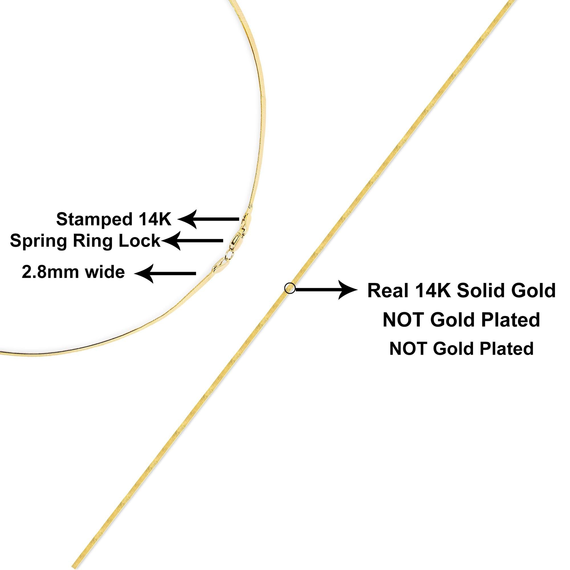 Unisex Solid 14K Gold 2.8mm Imperial Herringbone Chain Necklace - Mohamed jewelry My Store