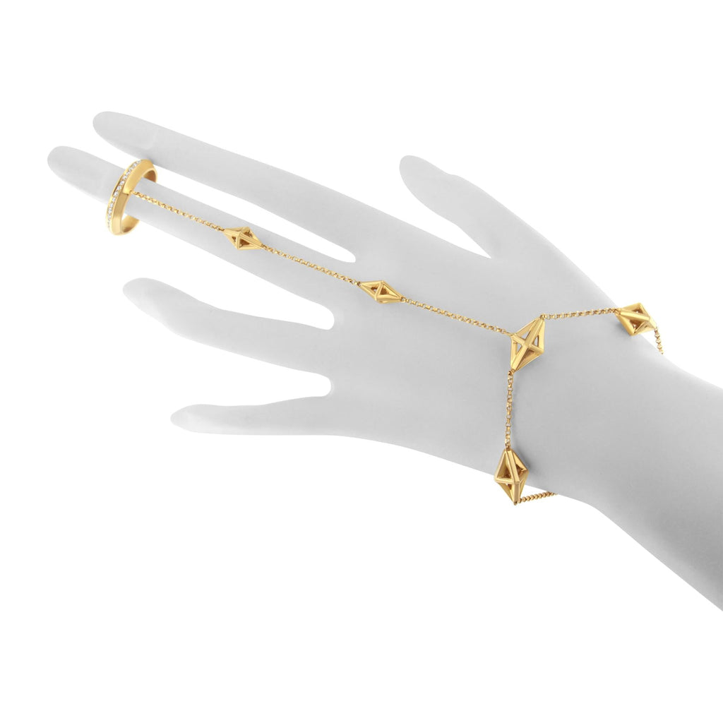 14K Yellow Gold 1/4 Cttw Diamond Ring and Bracelet Hand Chain (G-H Color, SI1-SI2 Clarity) - 7" - Mohamed jewelry My Store