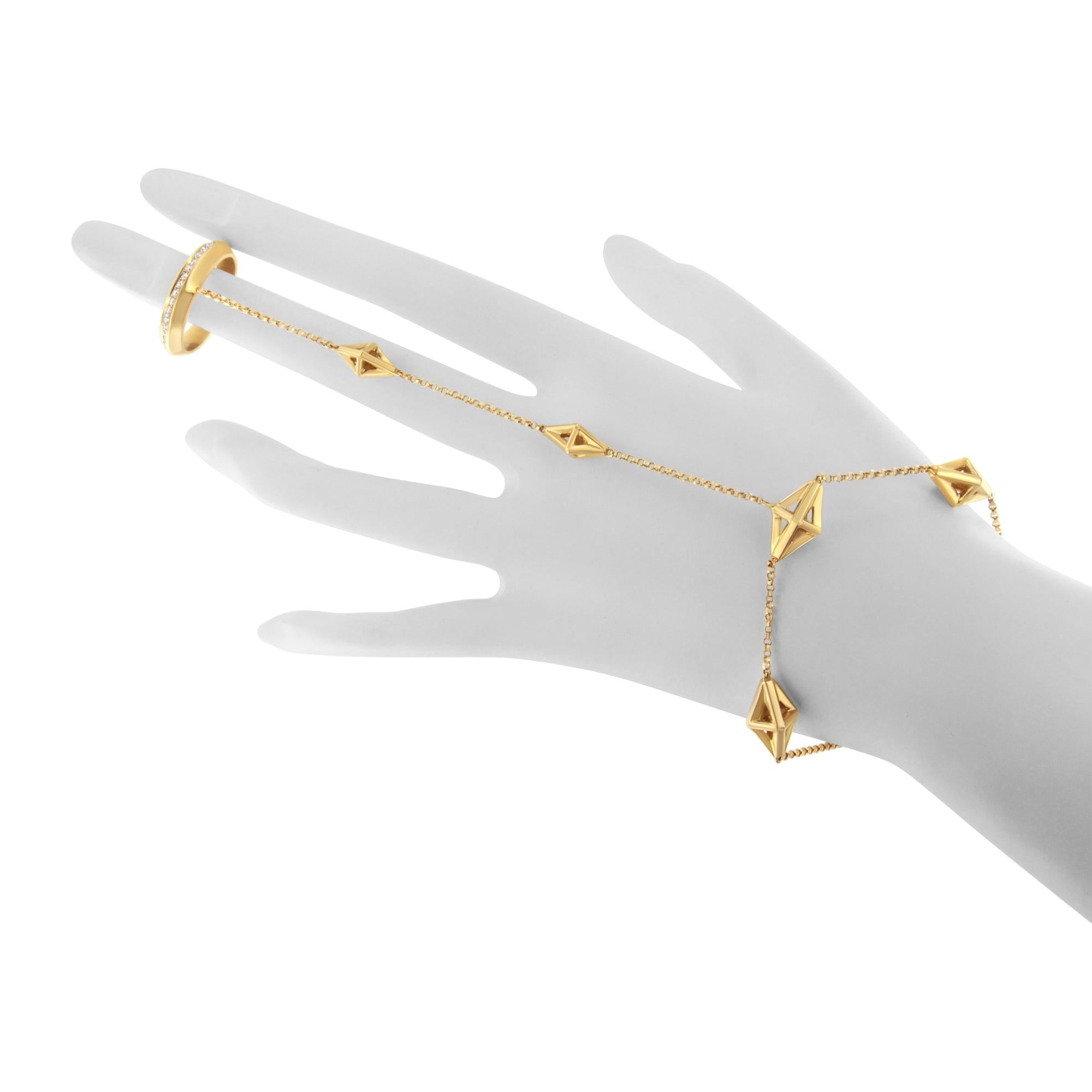 14K Yellow Gold 1/4 Cttw Diamond Ring and Bracelet Hand Chain (G-H Color, SI1-SI2 Clarity) - 7" - Mohamed jewelry My Store