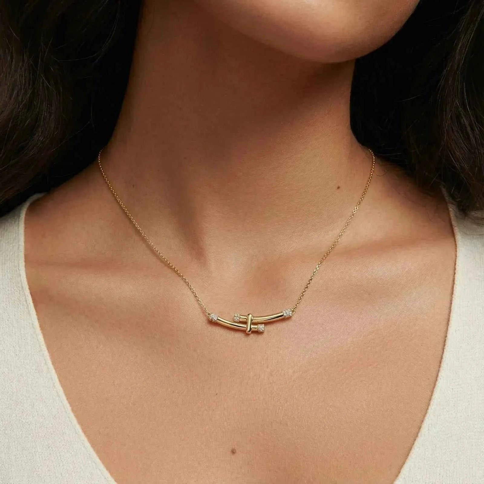 Bamboo Crystal Arc Necklace - Mohamed jewelry My Store