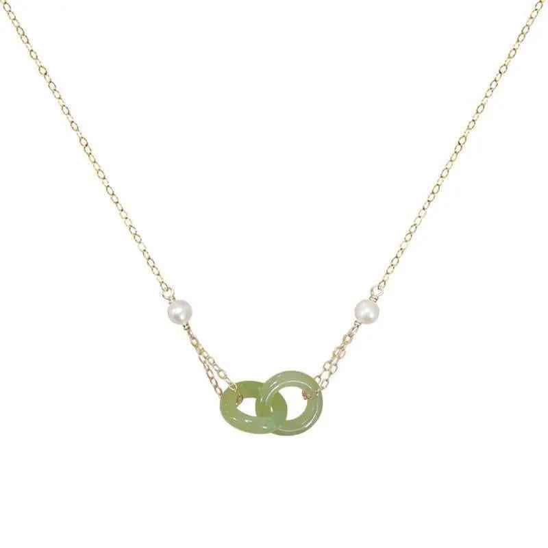 Clavicle Chain Double Ring Safety Buckle Pendant Pearl Necklace - Mohamed jewelry My Store