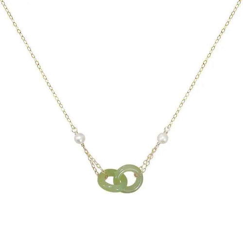 Clavicle Chain Double Ring Safety Buckle Pendant Pearl Necklace - Mohamed jewelry My Store