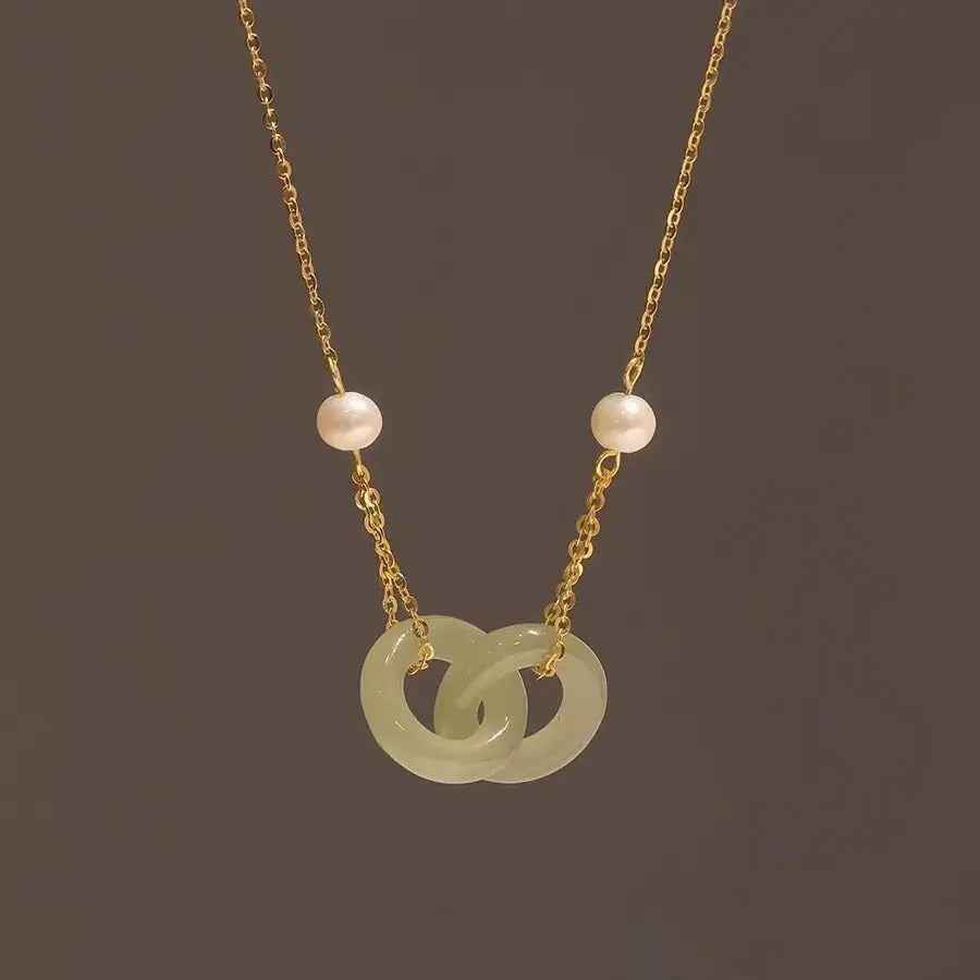 Clavicle Chain Double Ring Safety Buckle Pendant Pearl Necklace - Mohamed jewelry My Store