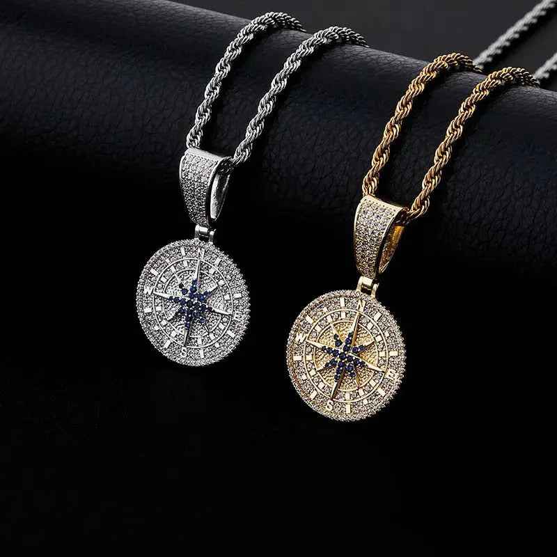 Compass Pendant Full Zircon Hip Hop - Mohamed jewelry My Store
