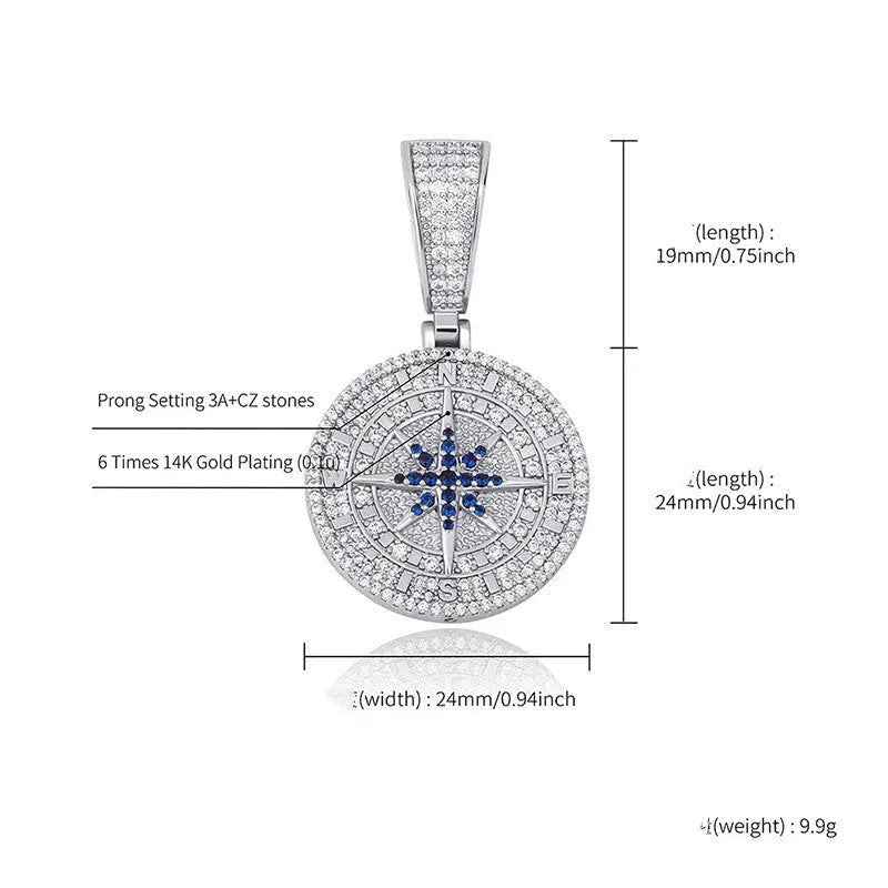 Compass Pendant Full Zircon Hip Hop - Mohamed jewelry My Store