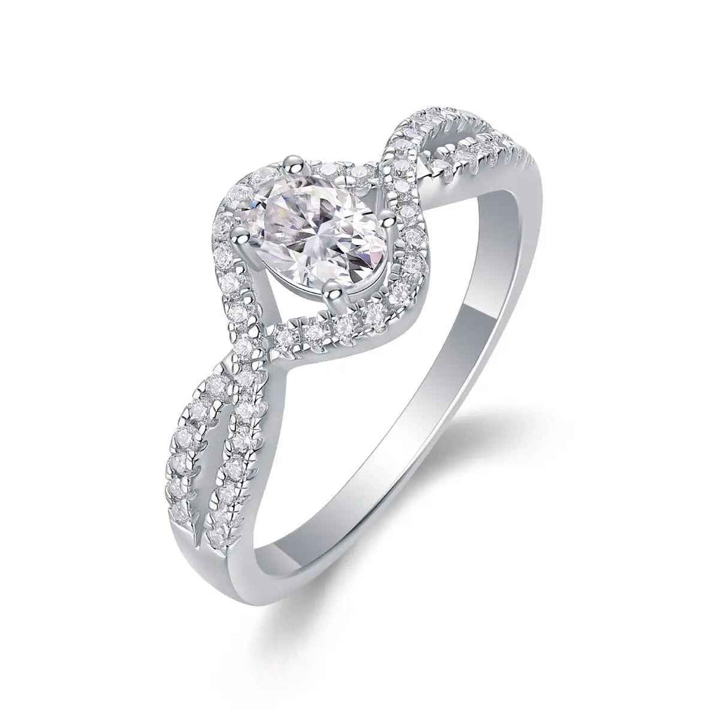 Elegant Moissanite Egg-Shaped Platinum-Plated Silver Ring - Mohamed jewelry My Store