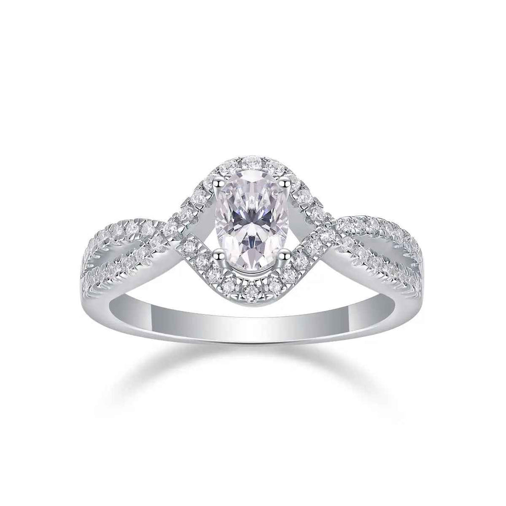 Elegant Moissanite Egg-Shaped Platinum-Plated Silver Ring - Mohamed jewelry My Store