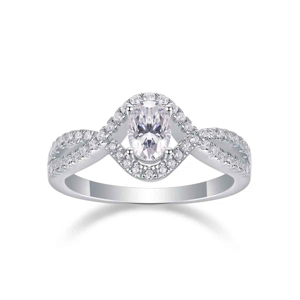 Elegant Moissanite Egg-Shaped Platinum-Plated Silver Ring - Mohamed jewelry My Store