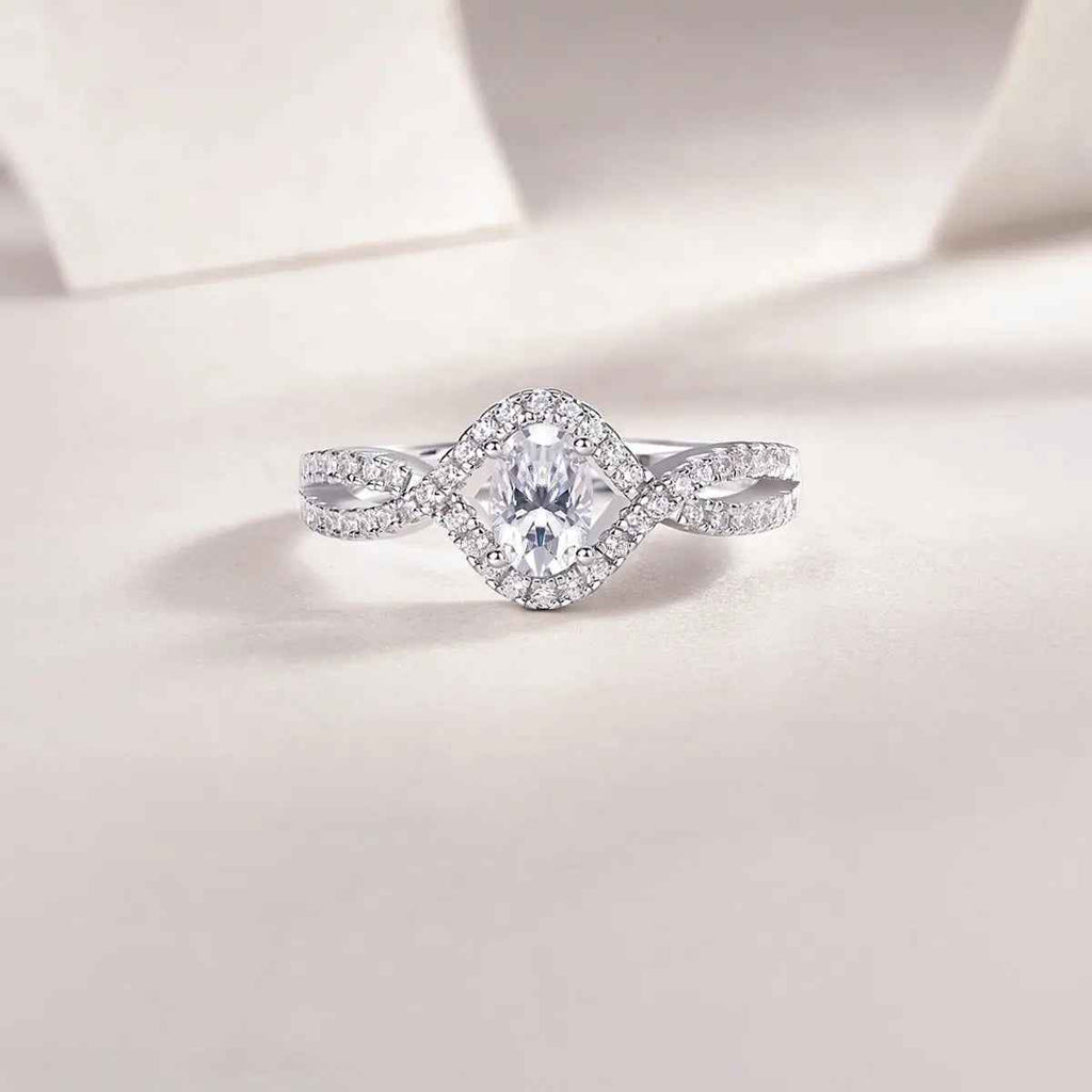 Elegant Moissanite Egg-Shaped Platinum-Plated Silver Ring - Mohamed jewelry My Store