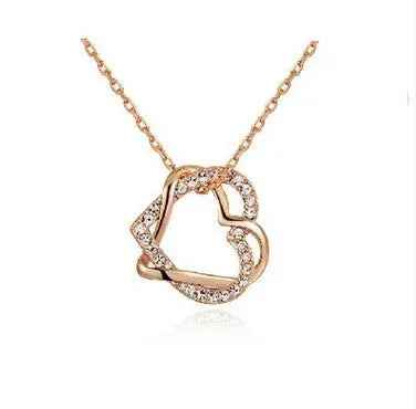 Fashion Jewelry Factory Jewelry Customized Double Diamond Heart Necklace Earring Set - Mohamed jewelry My Store