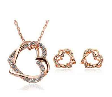 Fashion Jewelry Factory Jewelry Customized Double Diamond Heart Necklace Earring Set - Mohamed jewelry My Store