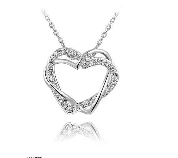 Fashion Jewelry Factory Jewelry Customized Double Diamond Heart Necklace Earring Set - Mohamed jewelry My Store