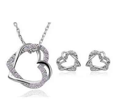Fashion Jewelry Factory Jewelry Customized Double Diamond Heart Necklace Earring Set - Mohamed jewelry My Store