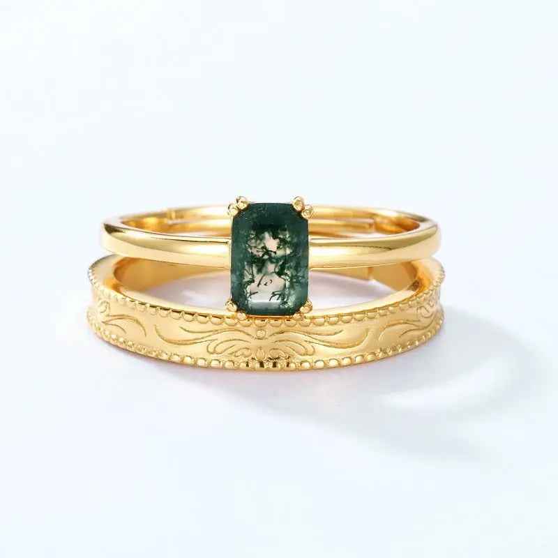 Gold-plated Silver Green Moss Adjustable Ring For Women - Mohamed jewelry My Store