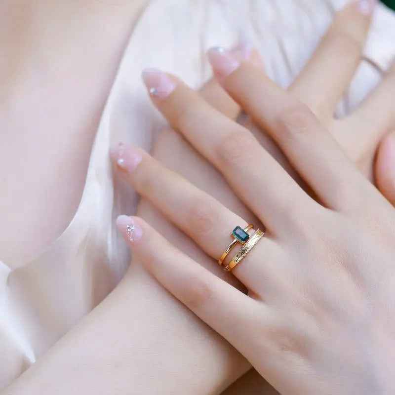 Gold-plated Silver Green Moss Adjustable Ring For Women - Mohamed jewelry My Store