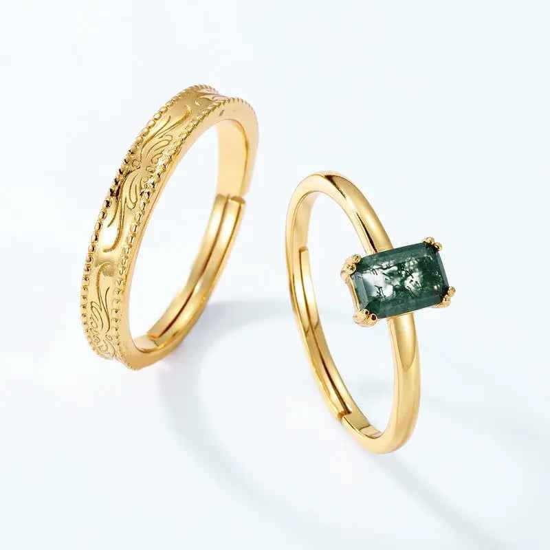 Gold-plated Silver Green Moss Adjustable Ring For Women - Mohamed jewelry My Store