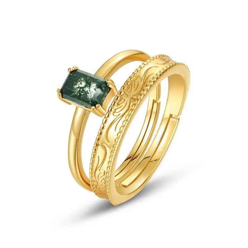 Gold-plated Silver Green Moss Adjustable Ring For Women - Mohamed jewelry My Store