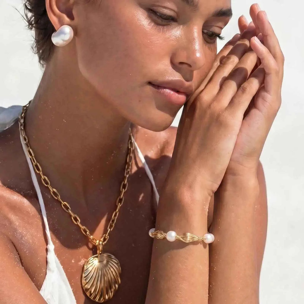 Golden Spiral Pearl Bracelet - Mohamed jewelry My Store