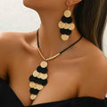 Lxalry 14K Gold   Black Gothic Jewelry Set Handmade Iron   Leather Necklace   Earrings Duo  Bold Oversized Pendant - Mohamed jewelry My Store