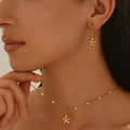 Lxalry 18K Gold Plated Stainless Steel Dainty Flower Pendant Necklace And Earrings Set For Women - Mohamed jewelry My Store