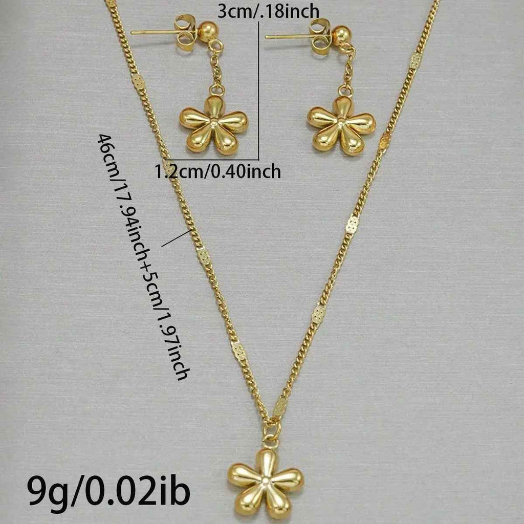 Lxalry 18K Gold Plated Stainless Steel Dainty Flower Pendant Necklace And Earrings Set For Women - Mohamed jewelry My Store