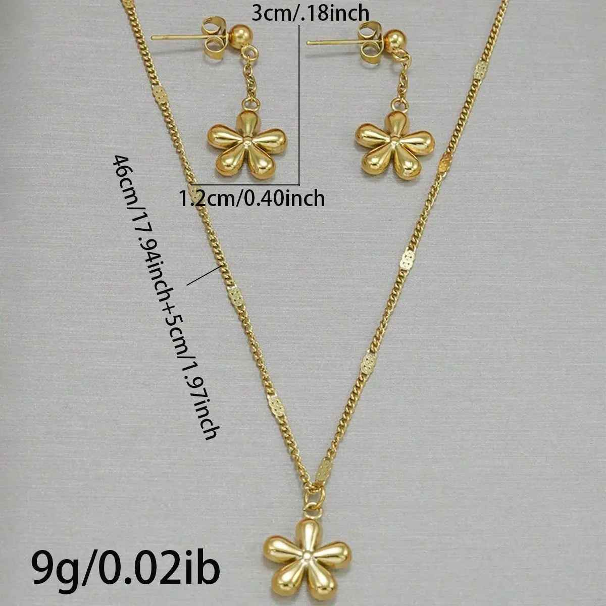 Lxalry 18K Gold Plated Stainless Steel Dainty Flower Pendant Necklace And Earrings Set For Women - Mohamed jewelry My Store