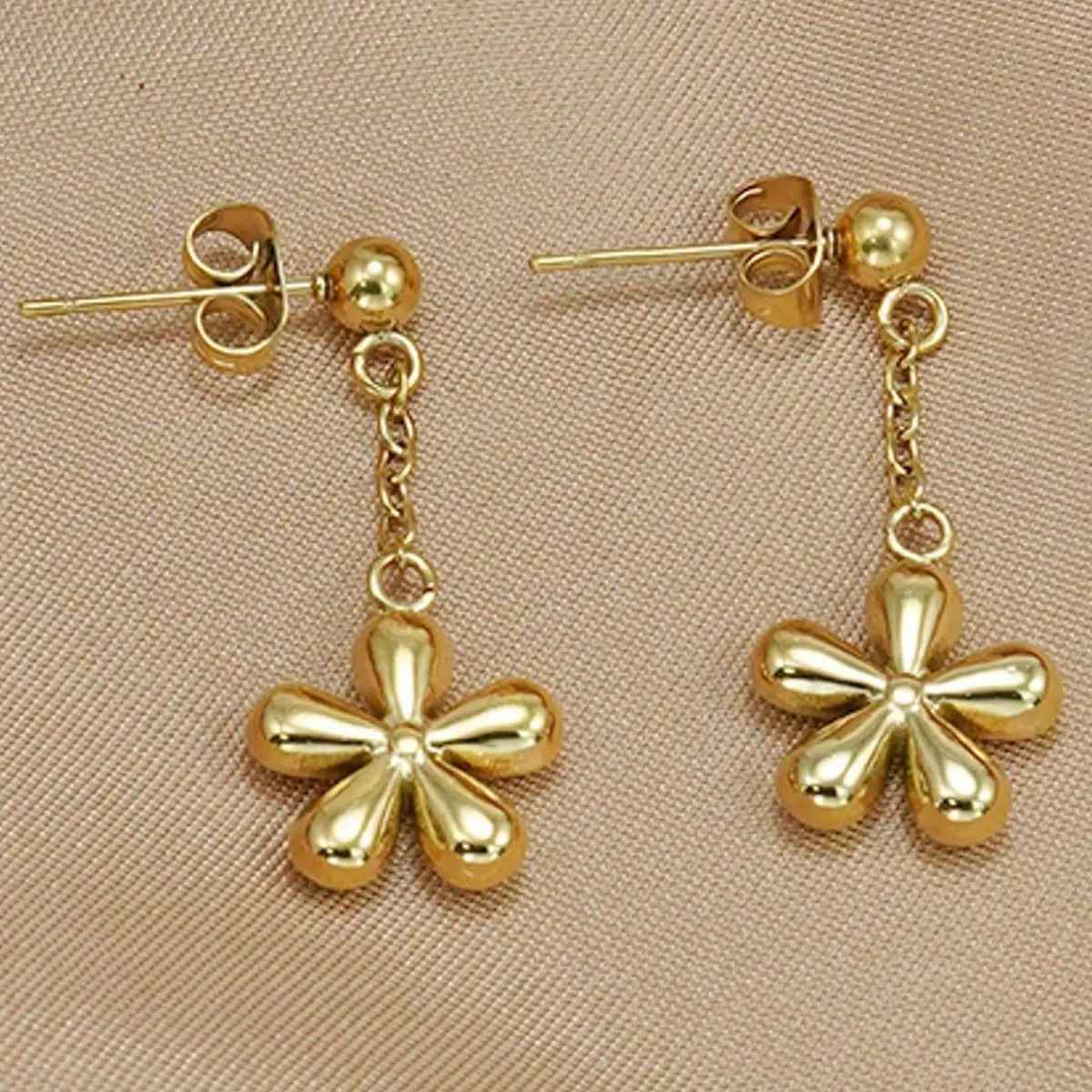 Lxalry 18K Gold Plated Stainless Steel Dainty Flower Pendant Necklace And Earrings Set For Women - Mohamed jewelry My Store
