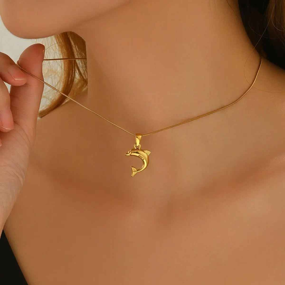Lxalry 18K Gold Plated Stainless Steel Dolphin Heart Necklace & Earrings Set - Elegant Gift Jewelry - Mohamed jewelry My Store