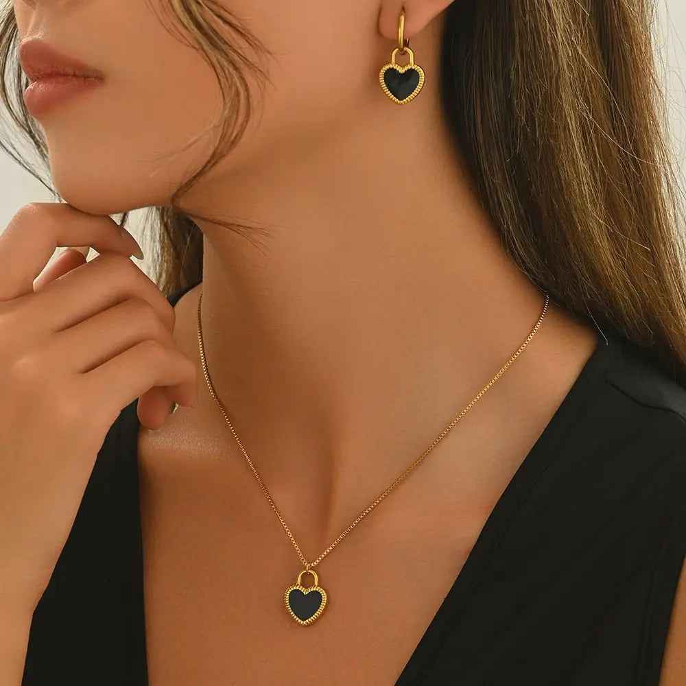 Lxalry 18K Gold Plated Stainless Steel Heart Mirror Jewelry Set  Hypoallergenic Skin Safe Necklace - Mohamed jewelry My Store